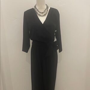 Boston Proper Black Wrap Jumpsuit. Wide legs, removable belt. Travel Jersey! NWT
